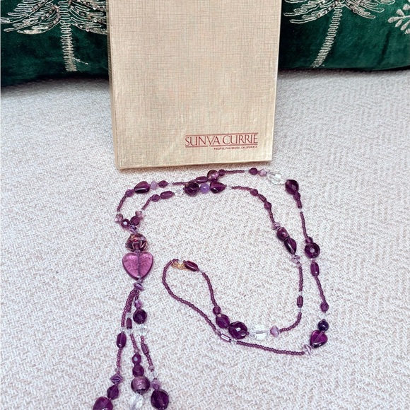 Vintage Sunya Currie purple glass bead necklace ❣️ - Picture 2 of 8